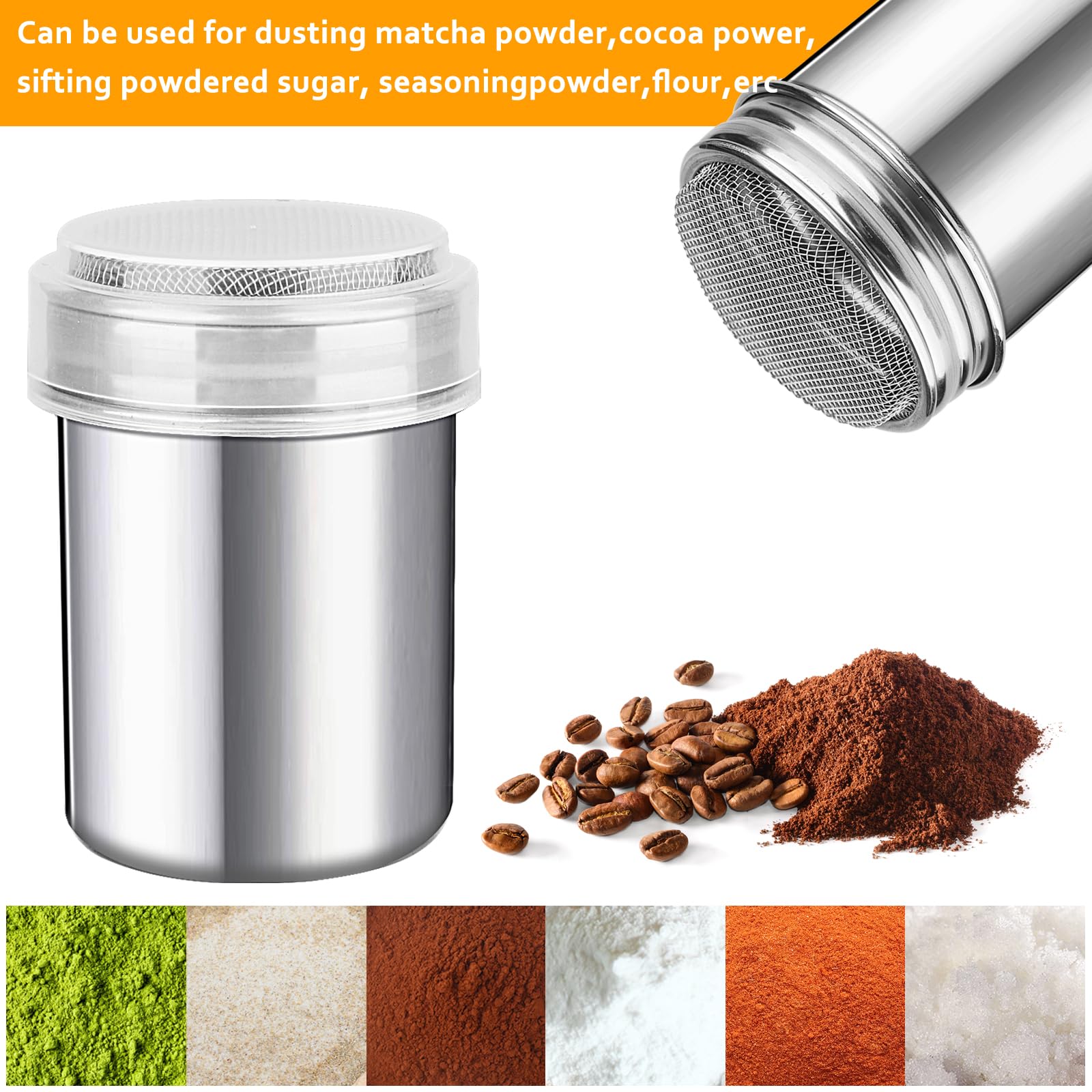 2 Spargizucchero A Velo In Acciaio Inox - Per Cacao, Matcha, Pepe - Con Coperchio Antiumidità - Foto 11