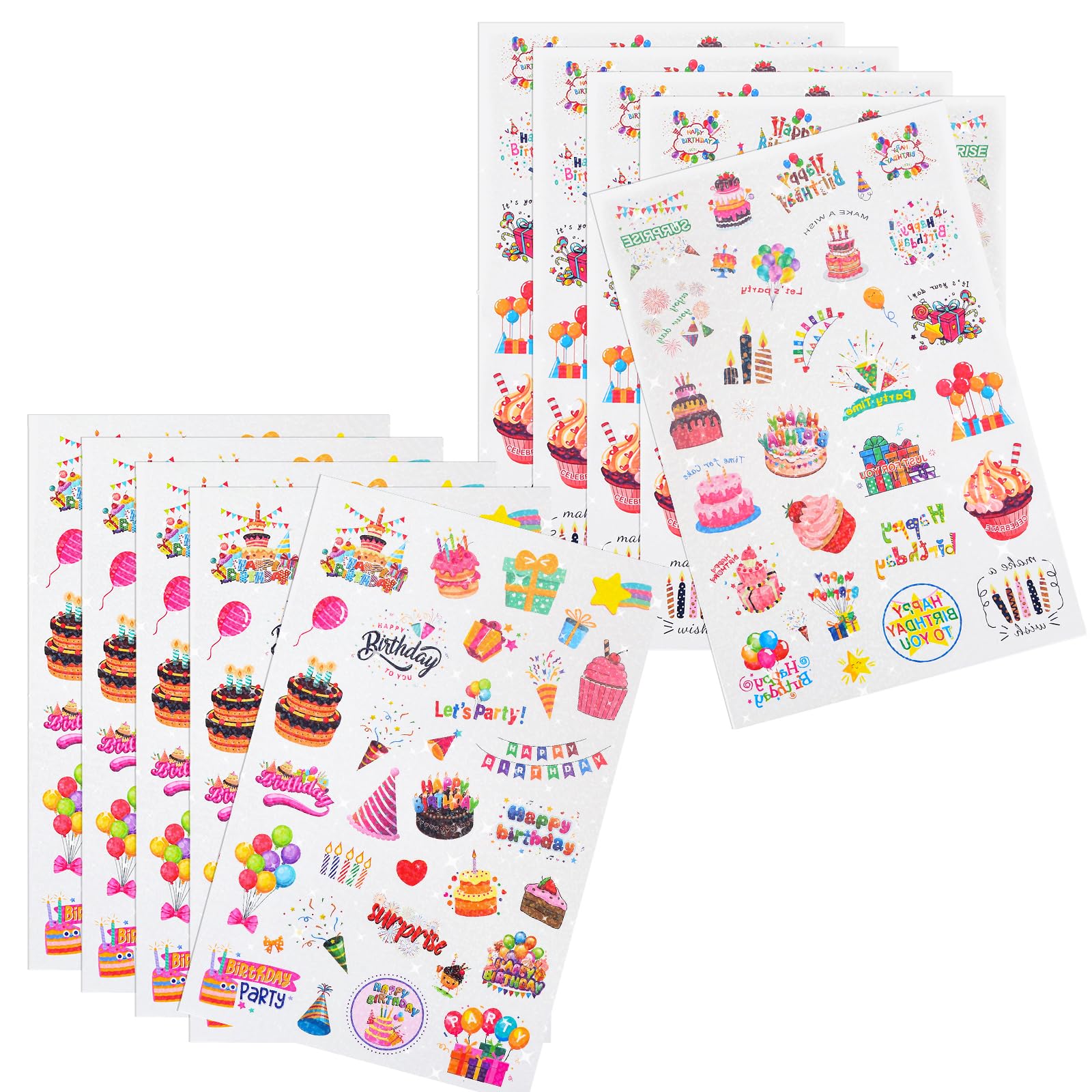 10 Piezas Pegatina Infantiles Decorativas para Fiestas de Feliz Cumpleaños, Adhesivas Pegatinas de Regalo, Etiquetas para Bricolaje Scrapbooking Incluyen Globo Pastel Vela Regalo