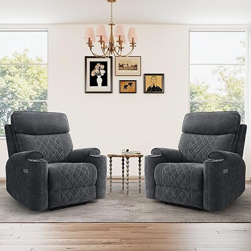 Miniatura 12 de Juego de sofá reclinable eléctrico de 2 piezas con puerto de carga, incluye silla reclinable eléctrica individual y sofá reclinable de 3 plazas para