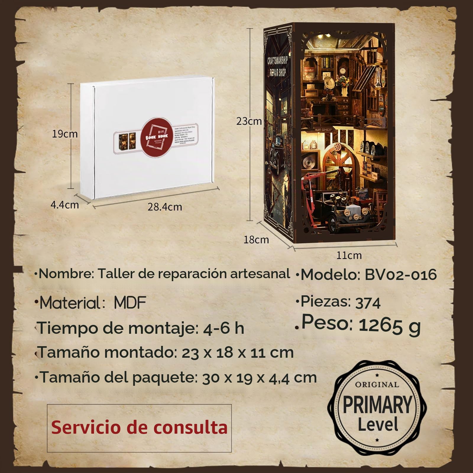 Kit Book Nook para niños y Adultos, Modelo de Taller de reparación Artesanal con Estilo mecánico,Miniatura Puzzle 3D de Madera con Luz LED,Creativa Decoración Hogareña y Regalo Original