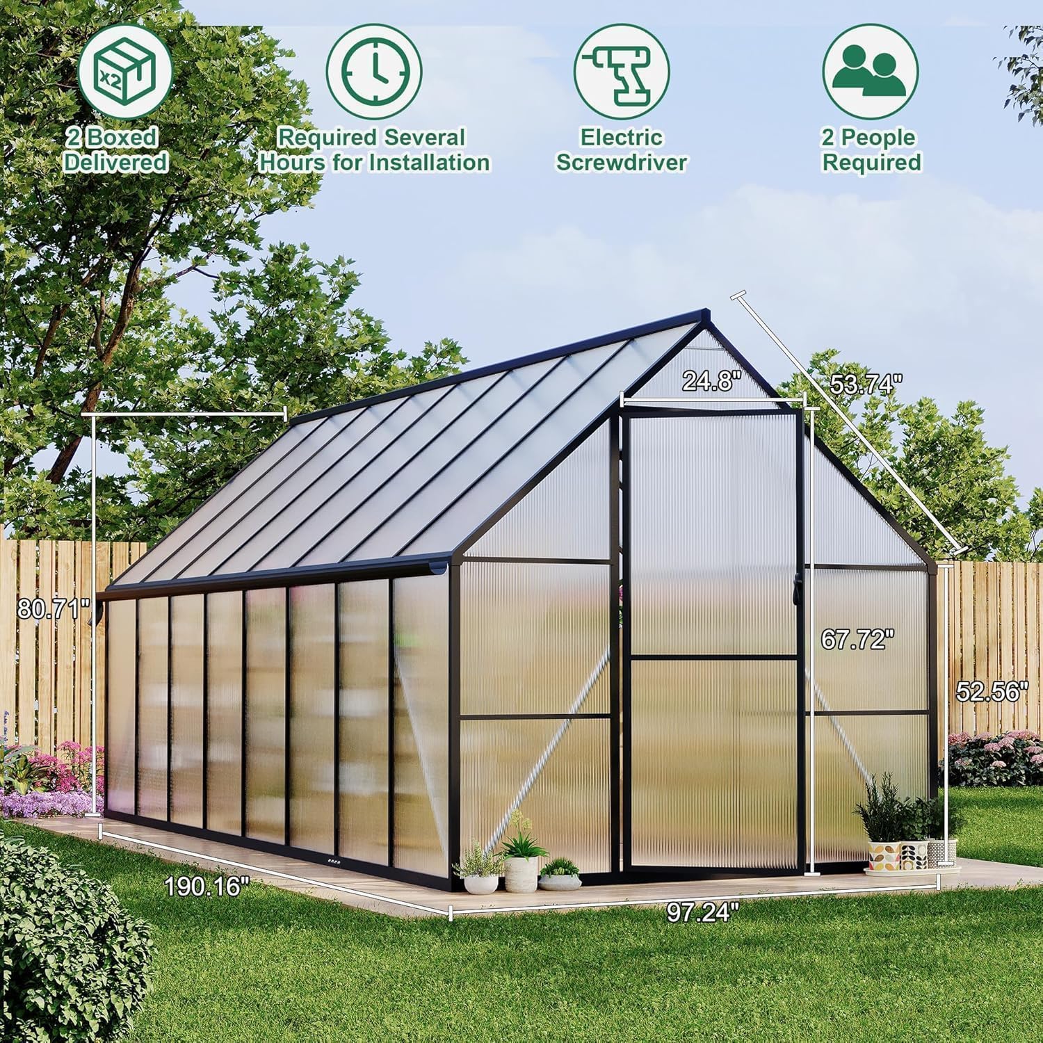 Diagram showing dimensions of the 8x16 FT greenhouse
