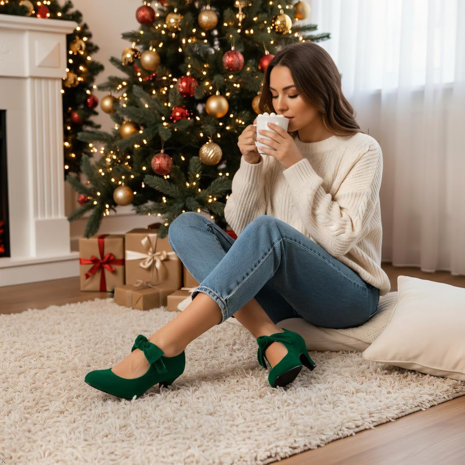 LIURUIJIA Women's Bow Heels Mary Jane Kitten Heel Pumps Round Toe Low Heels Ankle Strap Wedding Evening Party Dress Shoes - Image 6