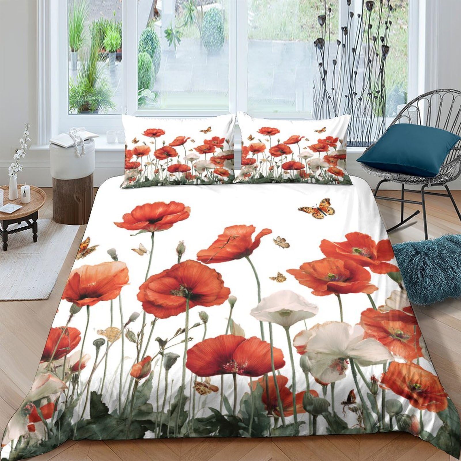 Ctjqhvkz Style-3 3D Printed Poppy Flower Fitted Sheet Microfiber Soft Breathable Butterfly Mattress Cover For Bedroom Guest Room Decor Single（135X200cm）