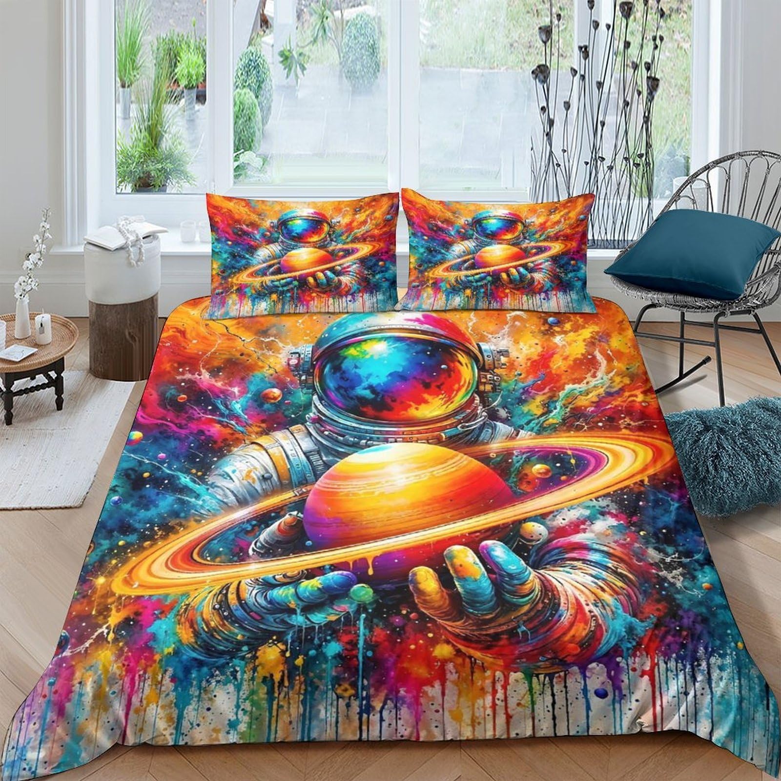 Housse de couette astronaute 3 pièces ensemble de literie 3D espace 200x200cm