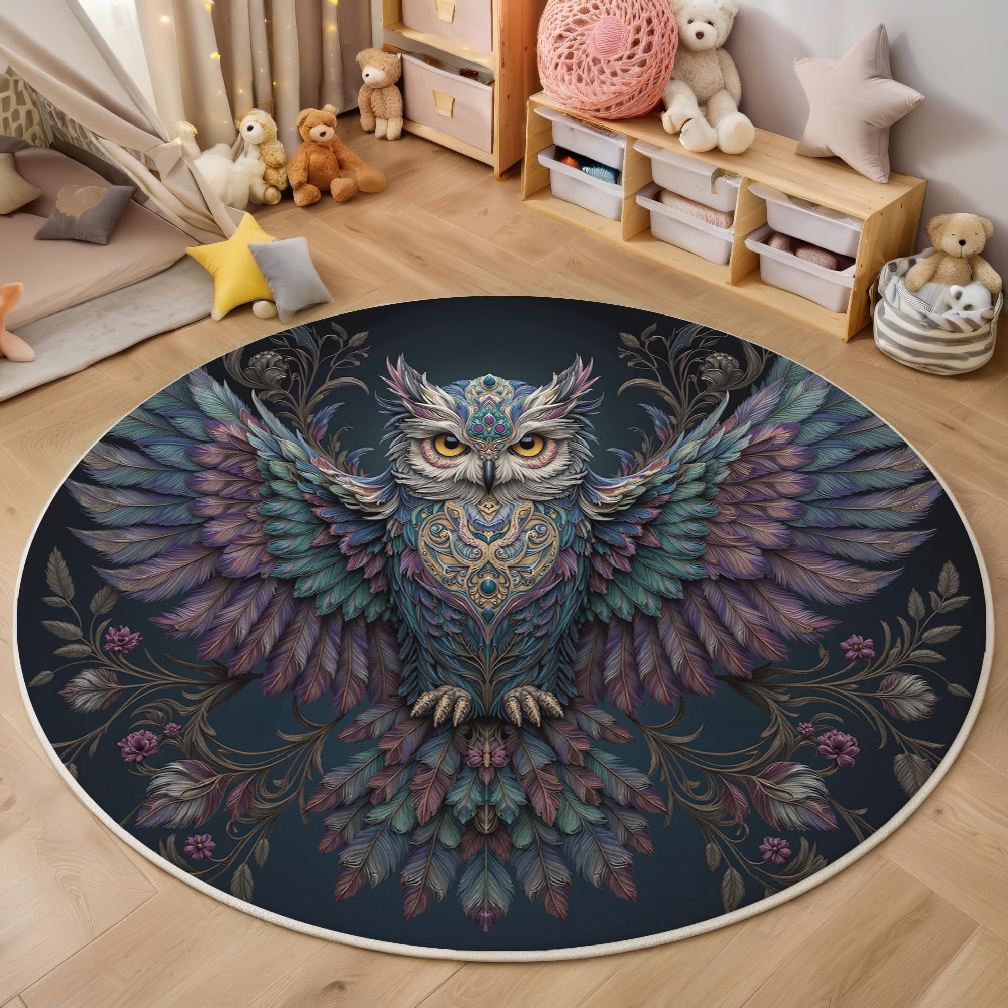 Tapis de zone ronde imprimé hibou pour chambre à coucher et salon moderne