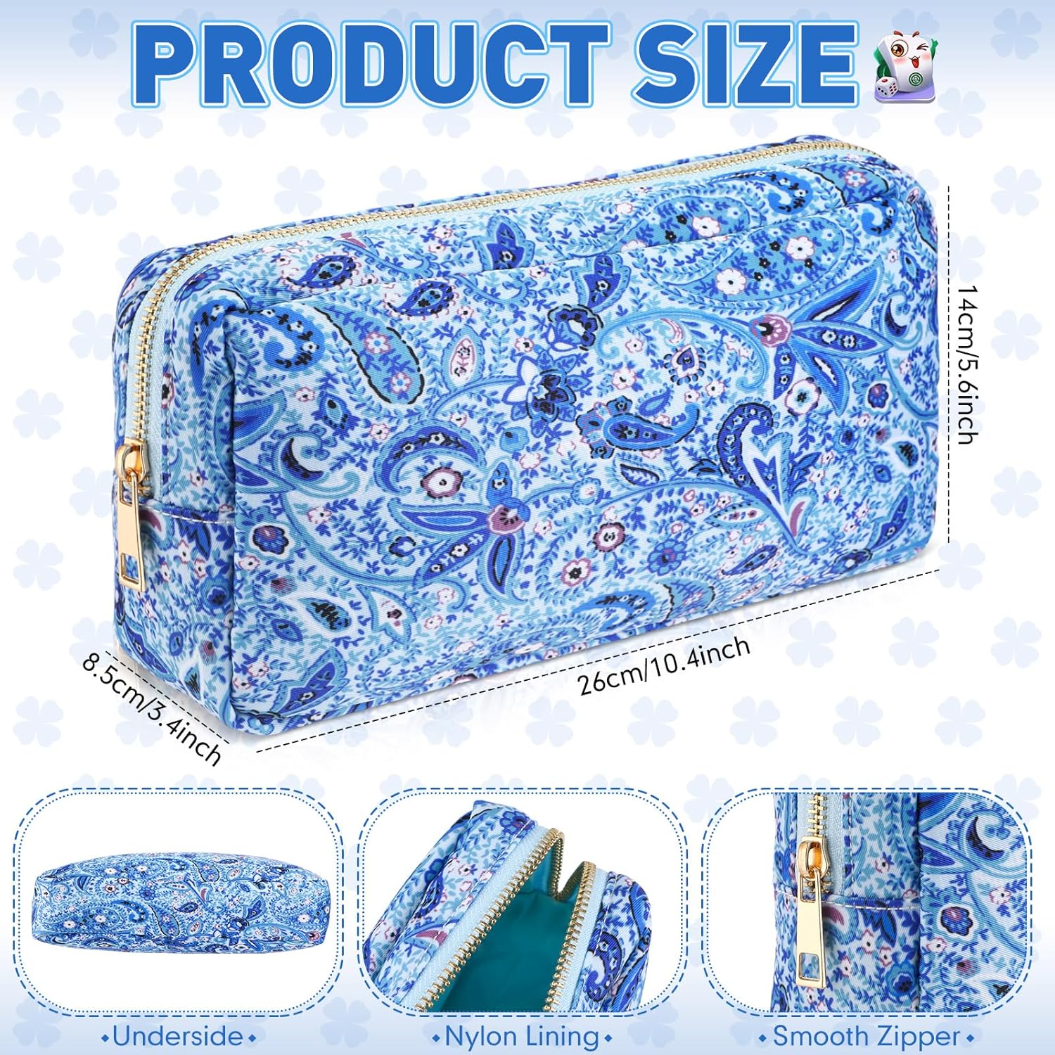 Empty Mahjong Tiles Bag Thickened American Mahjong Tiles Bag with Zipper Board Game Storage Pouch Pieces Game Case for Travel Gatherings Party Accessories, 10.4 x 5.6 x 3.4 Inch(Blue)