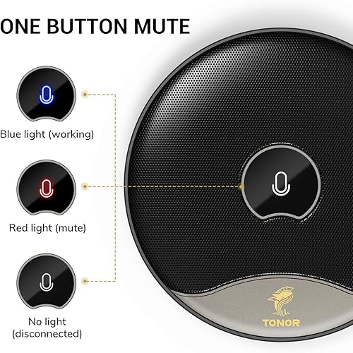 Miniatura 6 de TONOR Micrófono de conferencia USB, micrófono de condensador de computadora omnidireccional de 360° con botón de silencio para reuniones en