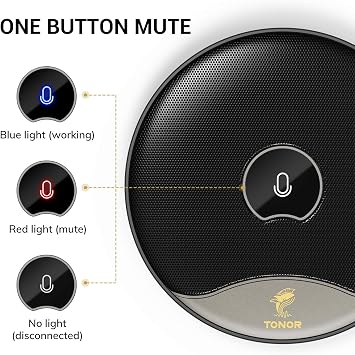 TONOR USB Conference Microphone, 360 Omnidirectional PC Computer Condenser Mic with Mute Button for Online Meeting/Class, Zoom Call, Skype Chatting, Plug & Play (TM20)