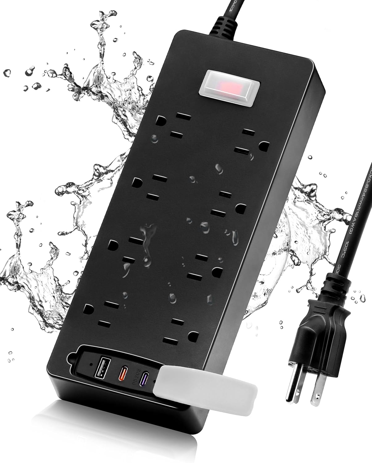 Waterproof Power Strip, Outdoor Surge Protector with 8 Wide Outlets with PD 20W QC3