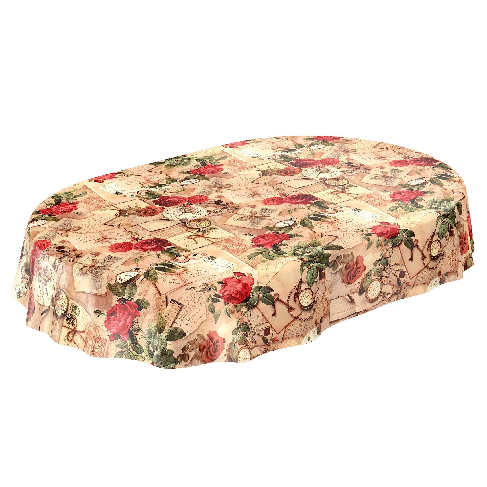 ANRO Tischdecke Wachstischdecke Wachstuch Wachstuchtischdecke Landhaus Rosen Briefe 260x140cm eingefasst abwaschbar wasserabweisend Gartentischdecke Meterware pflegeleicht Lotuseffekt