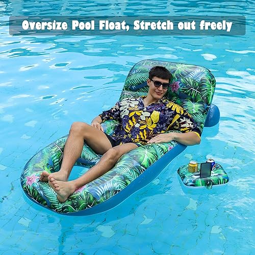 Miniatura 2 de FindUWill Flotadores de piscina para adultos, tumbona inflable grande para piscina, balsa flotante, flotador de bronceado Sunchill, accesorios de