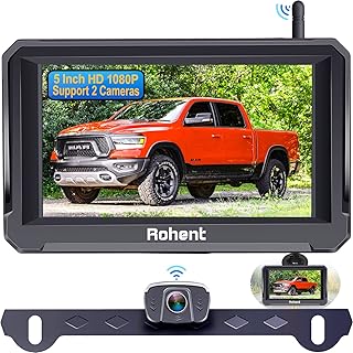 Rohent R3 HD 1080P Digital Wireless Backup Camera with 5'' Monitor License Plate Hitch Rear View Camera System for Cars,Trucks,Campers IP69 Waterproof Front/Rear View Switchable 8 IR Night Vision