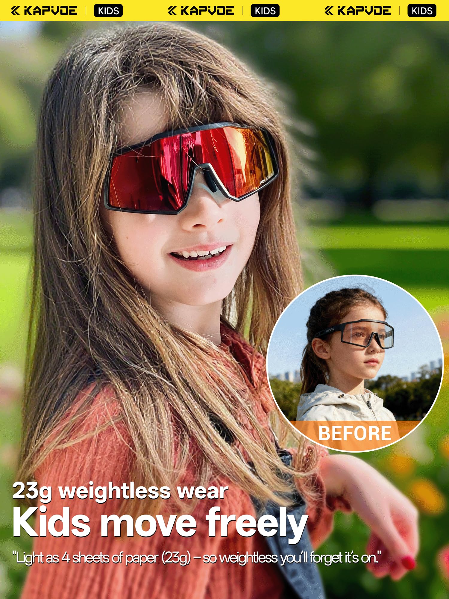 KAPVOE Gafas de Béisbol para Niños K9031 | Montura TR90, almohadilla nasal ajustable para béisbol y sóftbol.