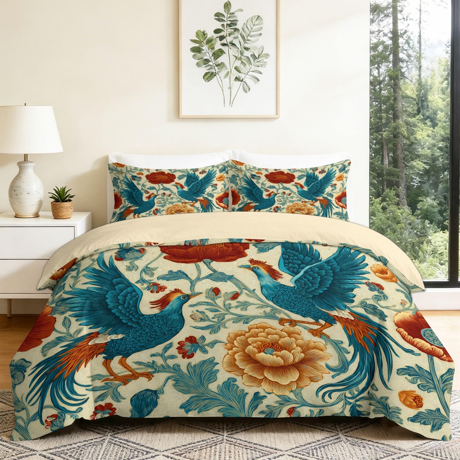 Housse de couette Phénix 240x260 cm beige William Morris avec 2 taies d'oreiller