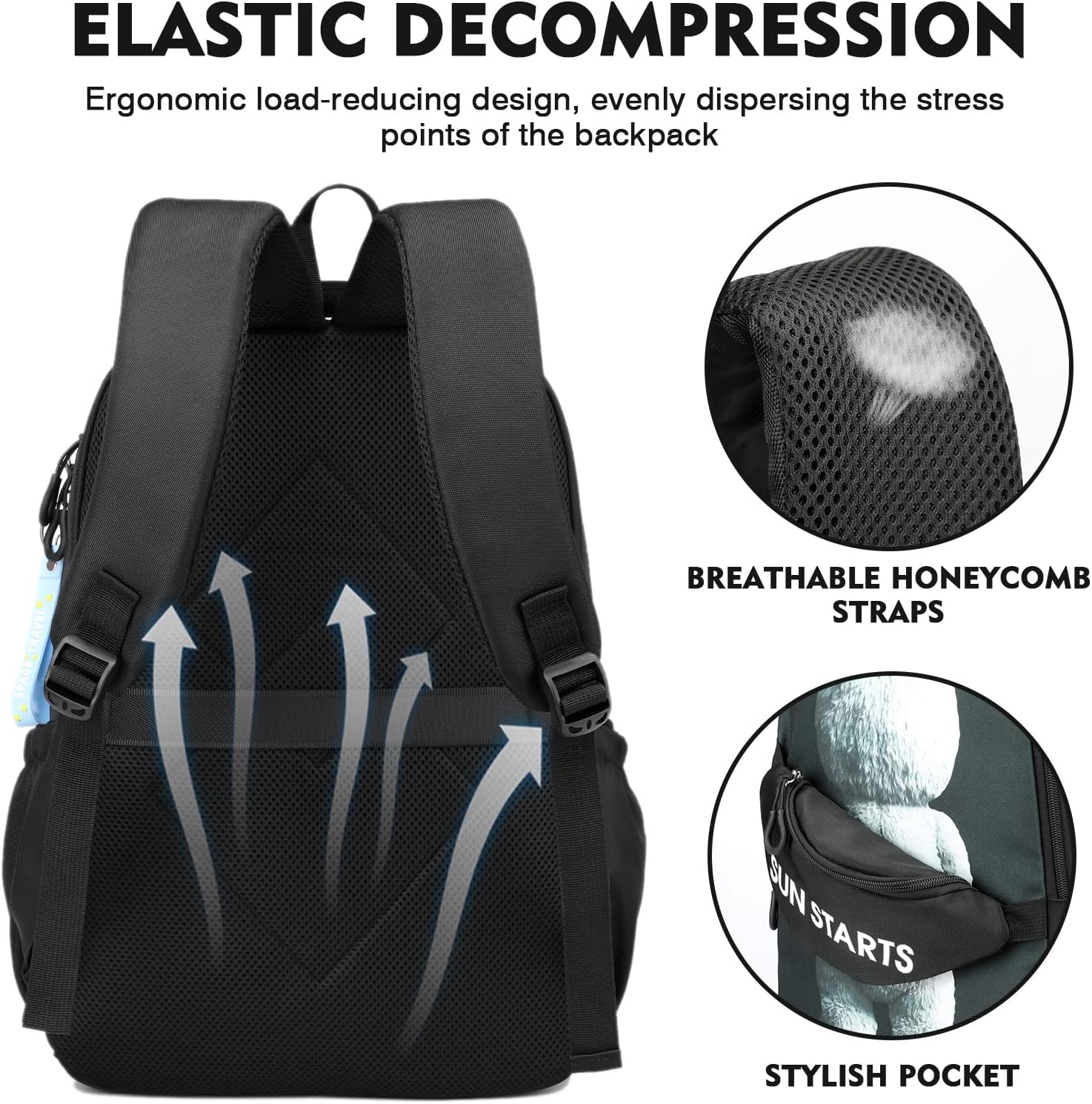 Lightweight School Bag College Laptop Backpack for Men Women Travel bag High School Middle Bookbag for Boy Girls (black)