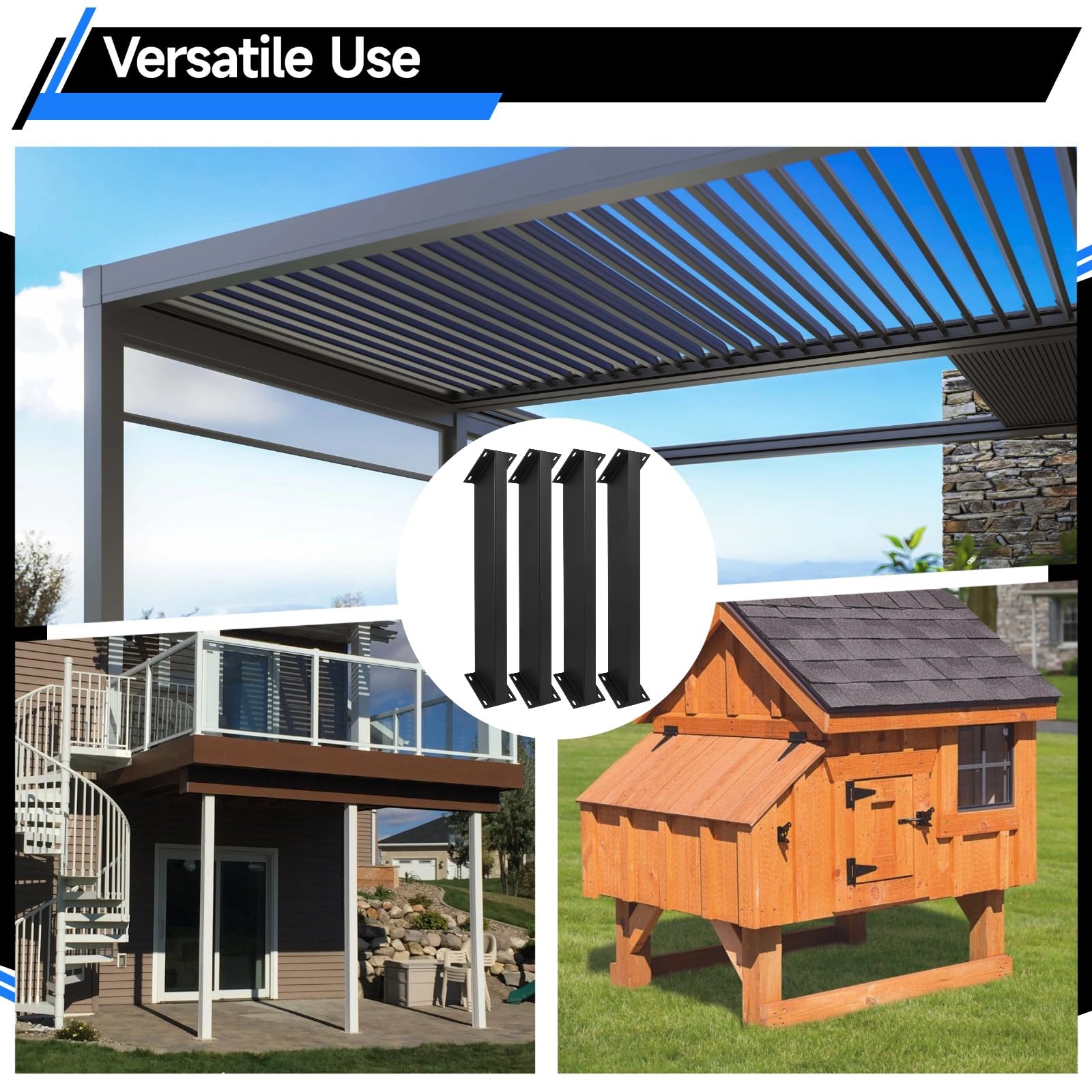 4 staffe di supporto ad angolo di 45 gradi, kit per pergola in metallo, kit di supporto angolare resistente per strutture in legno per gazebo, case sugli alberi, cabine e patii, include viti, facile