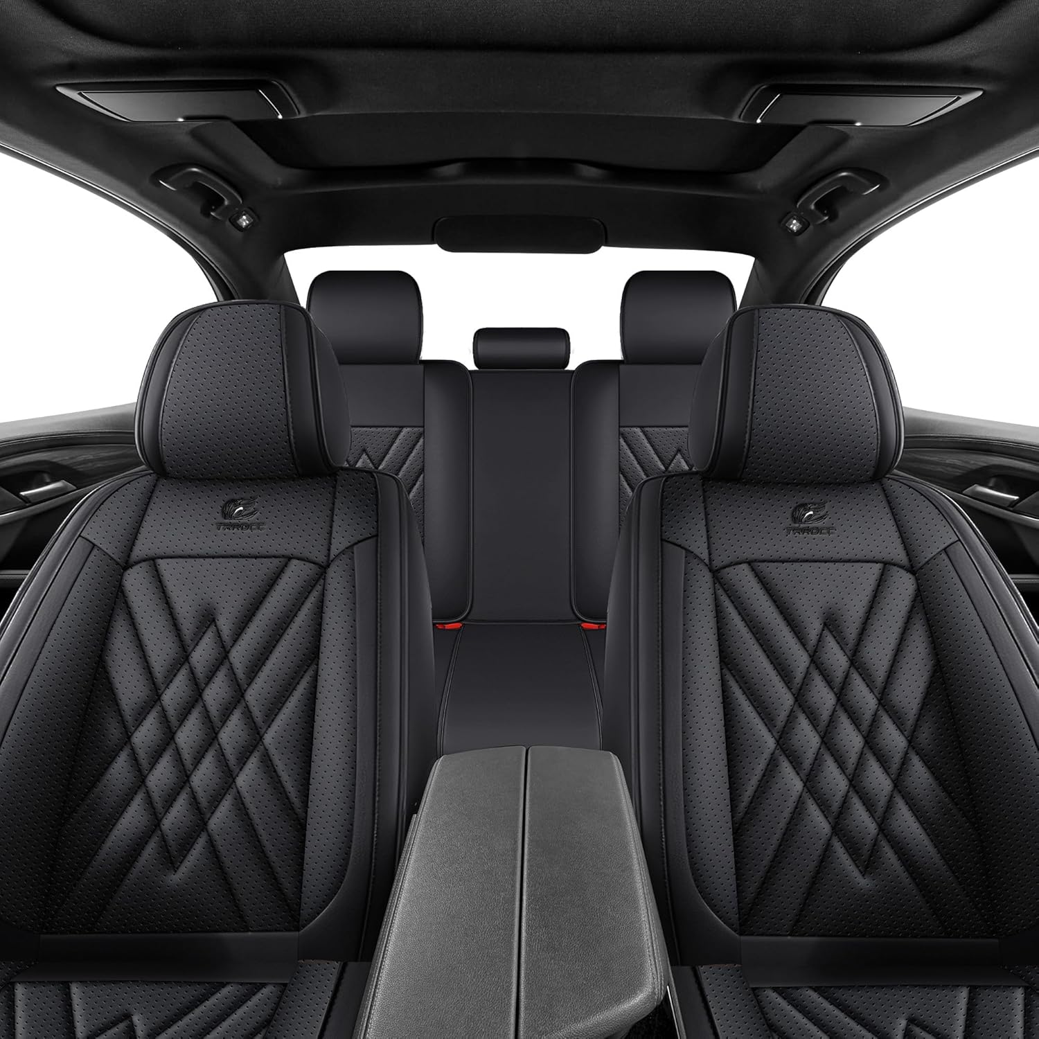 Car Seat Covers 5-Piece Full Set Durable Leather, Anti-Slip Waterproof Car Accessories Custom Fit for Most Cars, SUV & Sedan（Black）