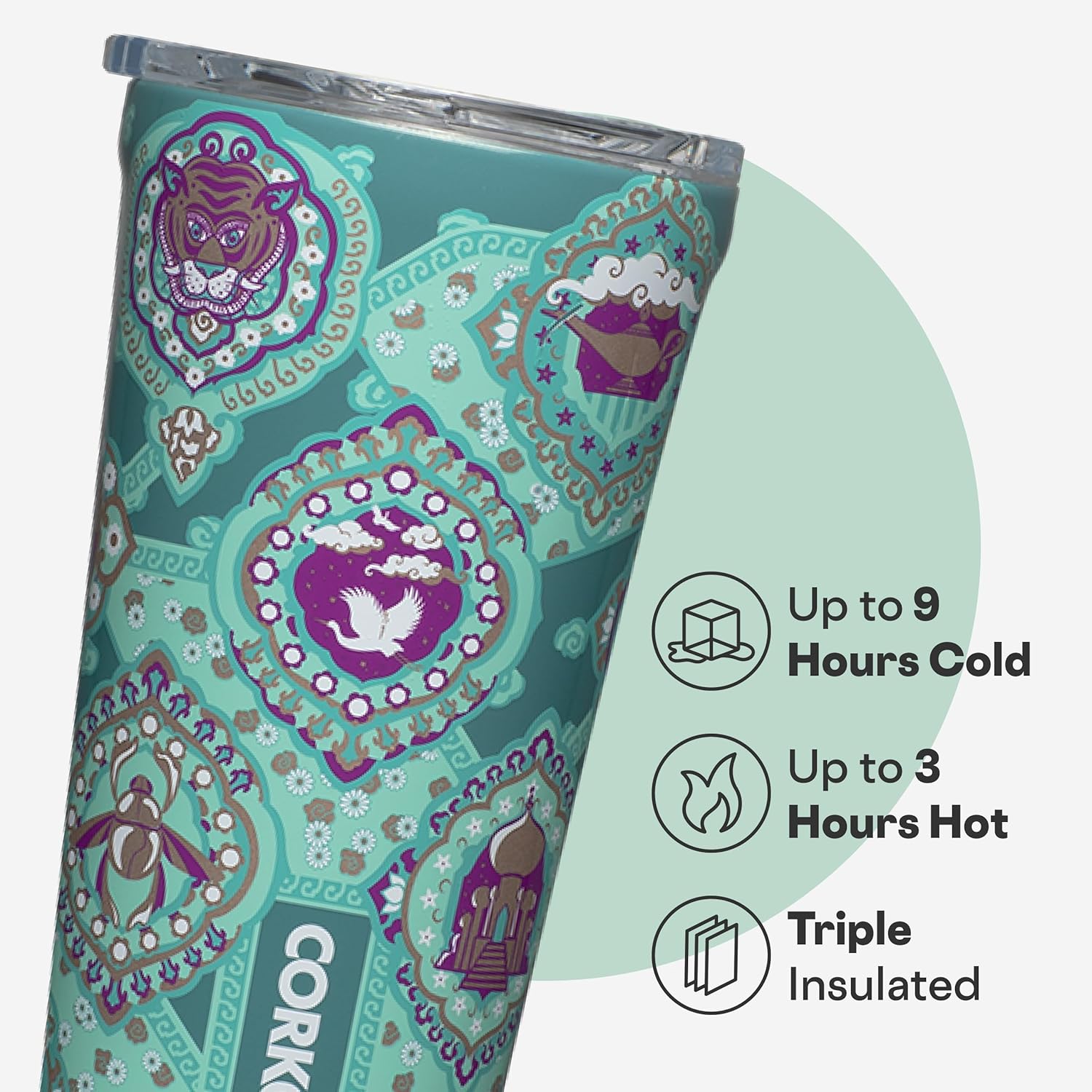 Corkcicle Disney Princess Tumbler - Insulated Stainless Steel Travel Cup - Cold & Hot Drinks - Reusable & Durable - Spill Proof Lid - Non-Slip Silicone Base - Easy Grip - BPA Free -16 oz - Jasmine - Image 3