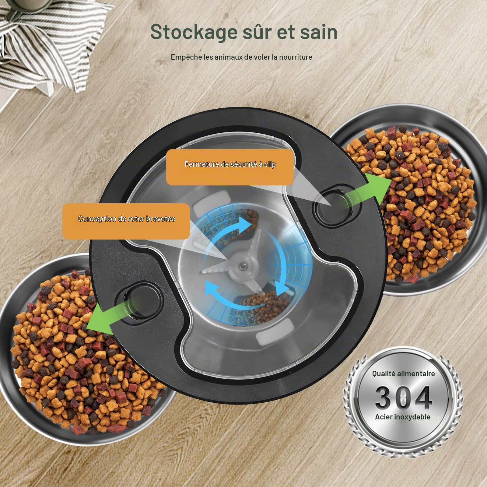 Distributeur Croquettes Chat Automatique Double,INOX Distributeur Croquettes Chien avec 2 Bols,Inoxydable Gamelle Electronique,par Jour Alimentation Personnalisé Distributeur Automatique (Bouton)