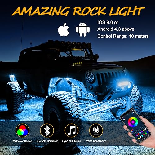 Miniatura 6 de Niwaker - Kits de luces de roca RGB LED, luces de roca con 8 cápsulas de luces de neón para remolque, luces subterráneas para camión, ATV, UTV, SUV,