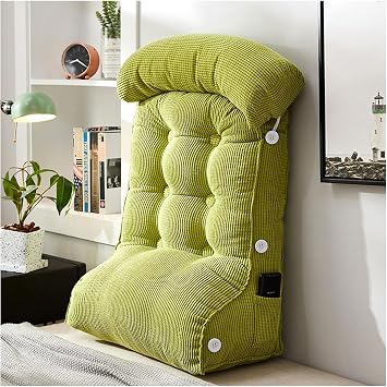Reading Pillows for Sitting in Bed, Wedge Pillow, Cushion Bolster Support Reading Backrest Cushion with Adjustable Neck Pillow and Pocket, Upholstered Headboard Lumbar Pad whit Removable CoverGreen,5