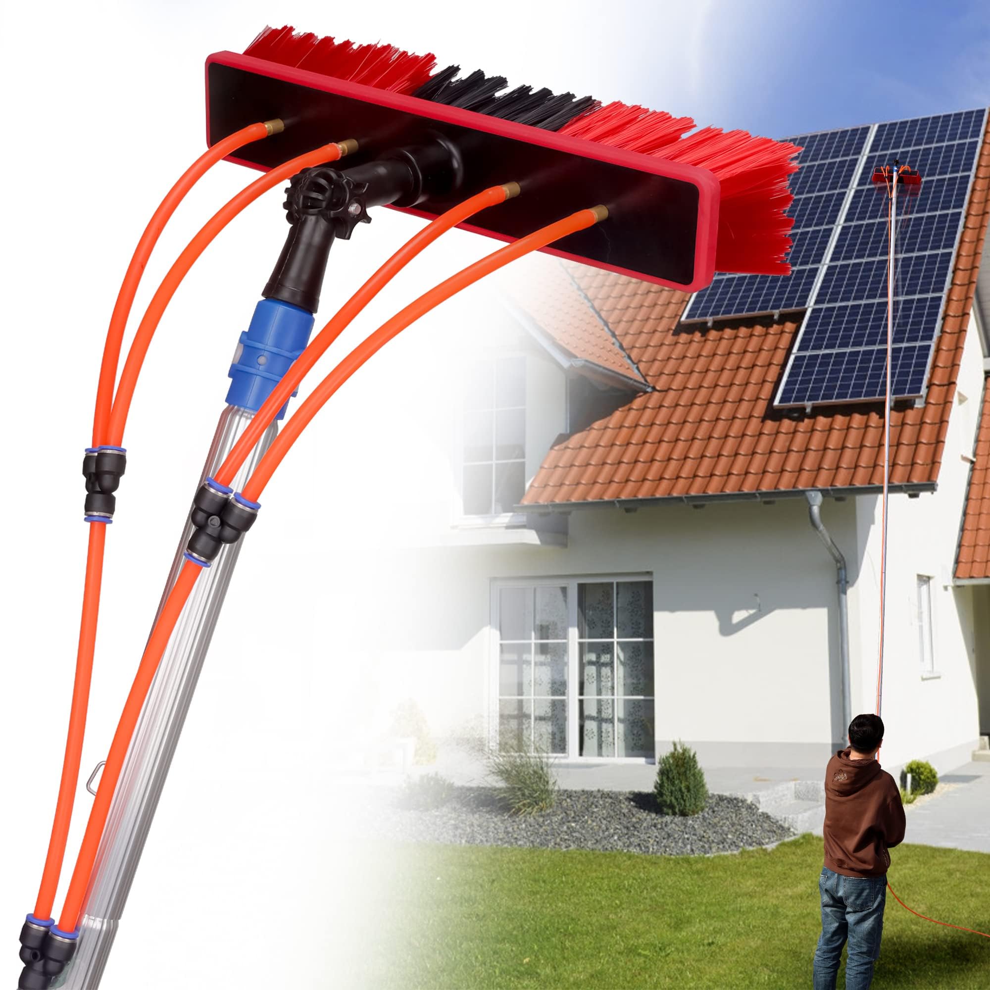 Solar Panel Cleaning Brush, 39 FT/12M Adjustable Outdoor Cleaning Brush and Pole, Window Cleaner Brush,Solar Panel, Swimming Pool, Washing Cleaner Equipment Tool (55CM Brush Head, 3-Meter Pole)