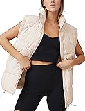 Zhiyouni Womens Puffer Vests Sleeveless Puffy Jackets Stand Collar Zipper Coats