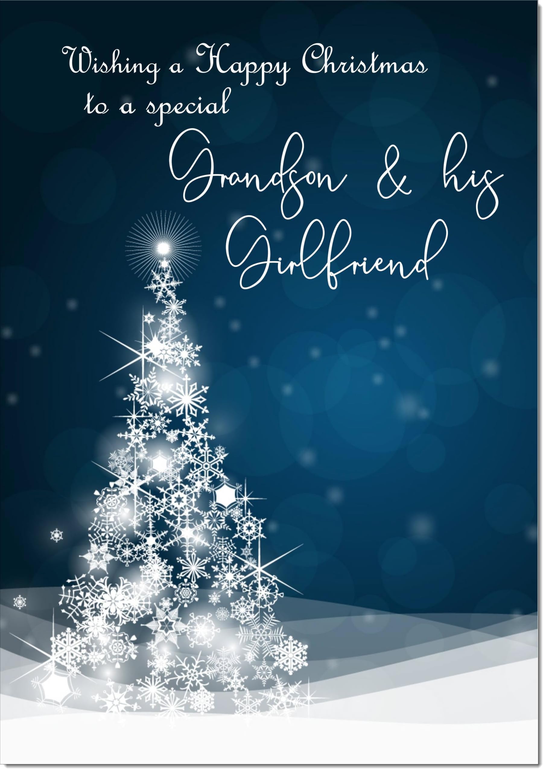doodlecards Grandson and Girlfriend Christmas Card Blue Contemporary Christmas Tree Large A4 Size Christmas Card for Grandson & Girlfriend with Plain Envelope โ image 1