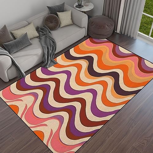 Miniatura 1 de Groovy Lines - Alfombra geométrica nostálgica retro de los años 70 con patrón abstracto sin costuras, alfombra de patio al aire libre, alfombra de