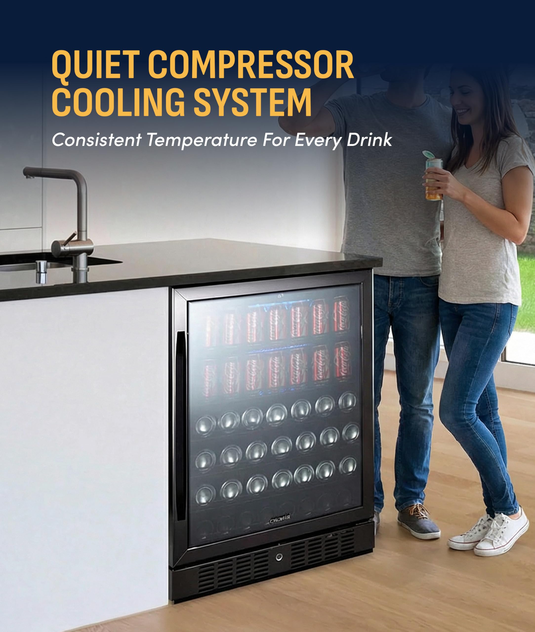 NewAir Beverage Refrigerator With Glass Door | 177 Can Mini Fridge For Bedroom, Dorm, Office, Or Gaming Setup | Soda, Beer, And Wine Cooler | Black Stainless Steel on Fridge.com - View 6