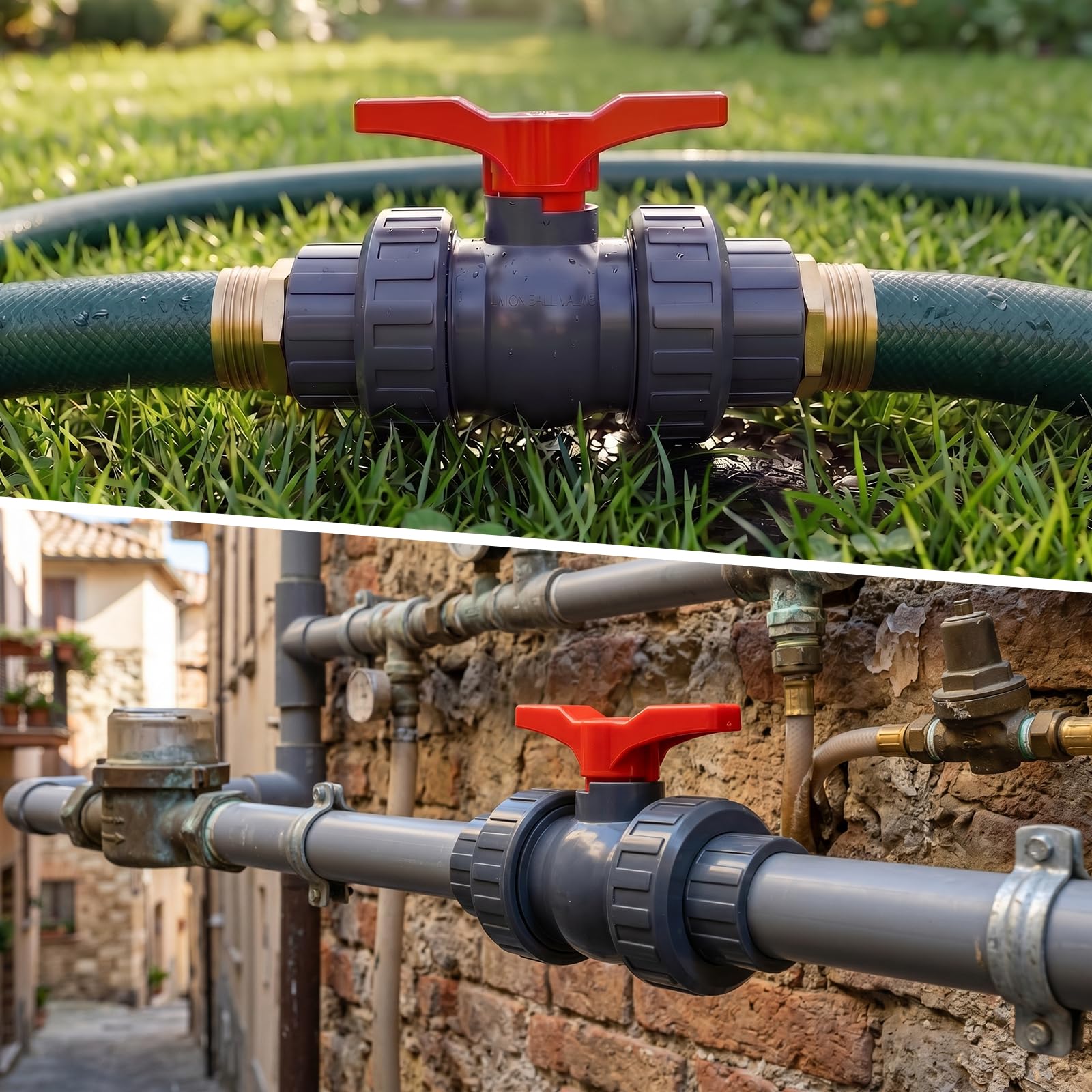 Valvola per Piscina con Raccordo 50 mm, Valvola a sfera professionale per Tubo Flessibile da 32-38 mm Raccordo per Piscina Rubinetto di Arresto da 1 1/2", 2 Raccordi