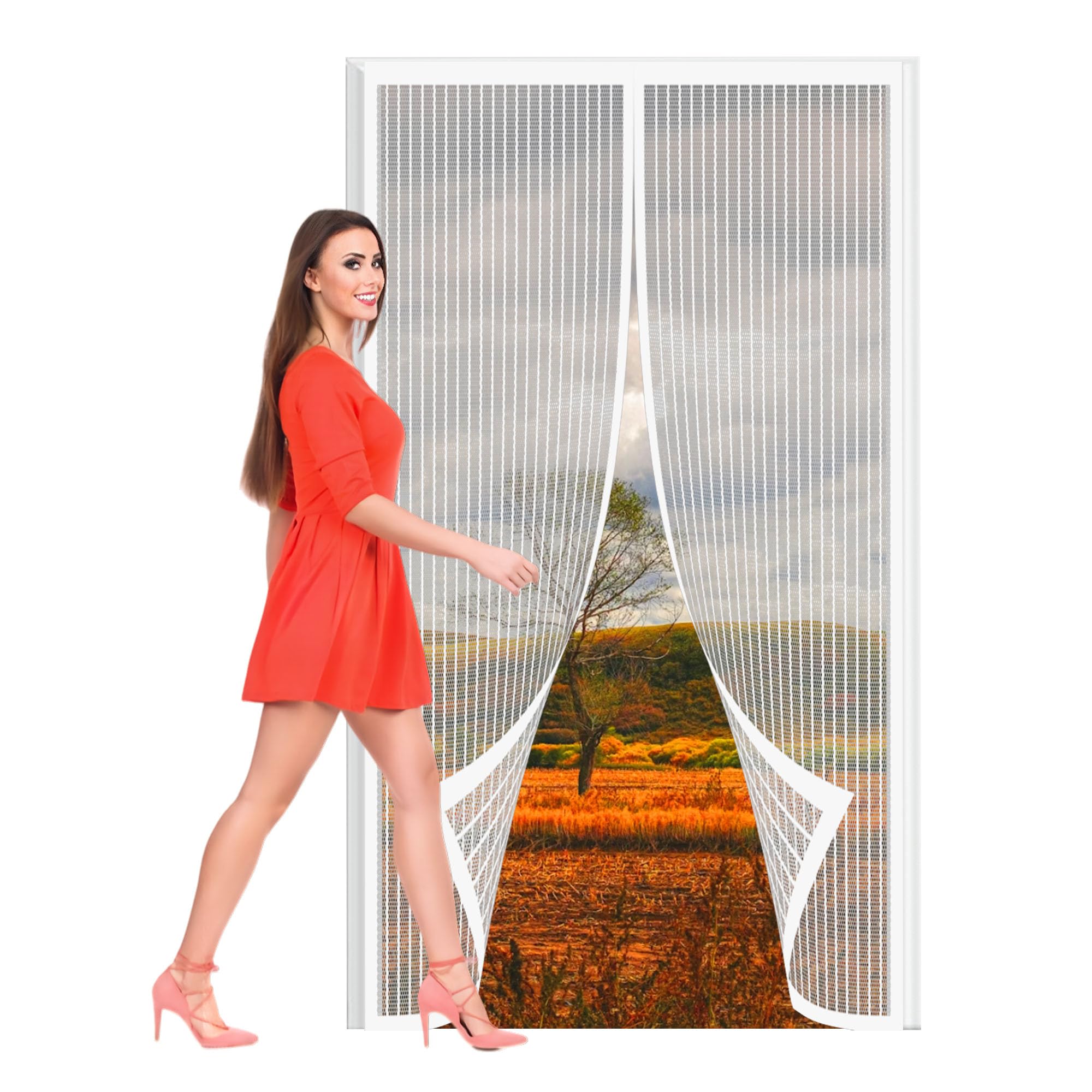 Fly Screen Door Curtain 146 x 206 cm Patio Insect Protection Door High Density Fly Bug Mosquito for Doors and Patio Doors, White