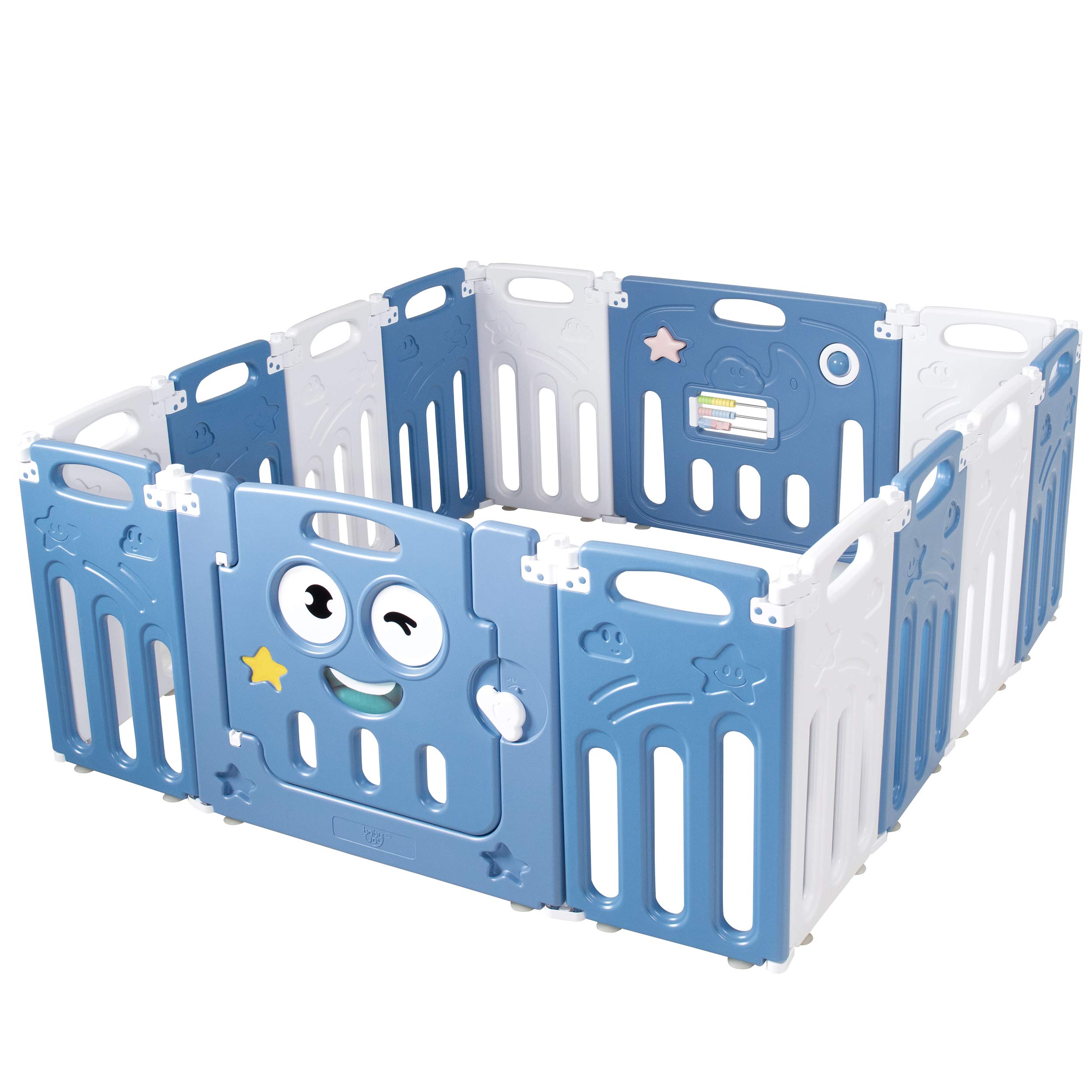 Photo 1 of HONEY JOY Baby Play Yards, 14 Panel Foldable Baby Playpen, Anti-Slip Base & Lockable Safety 