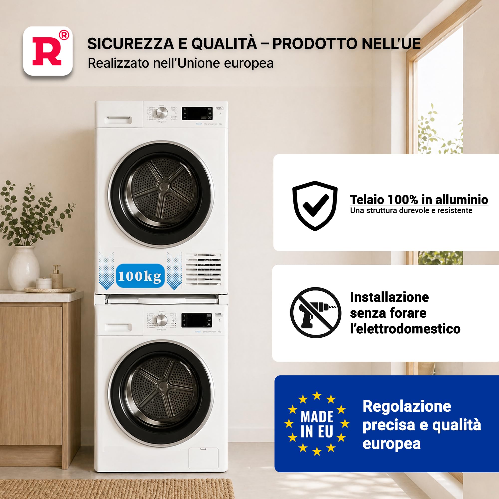 ROLLER Kappatos Kit Sovrapposizione Lavatrice Asciugatrice con Ripiano