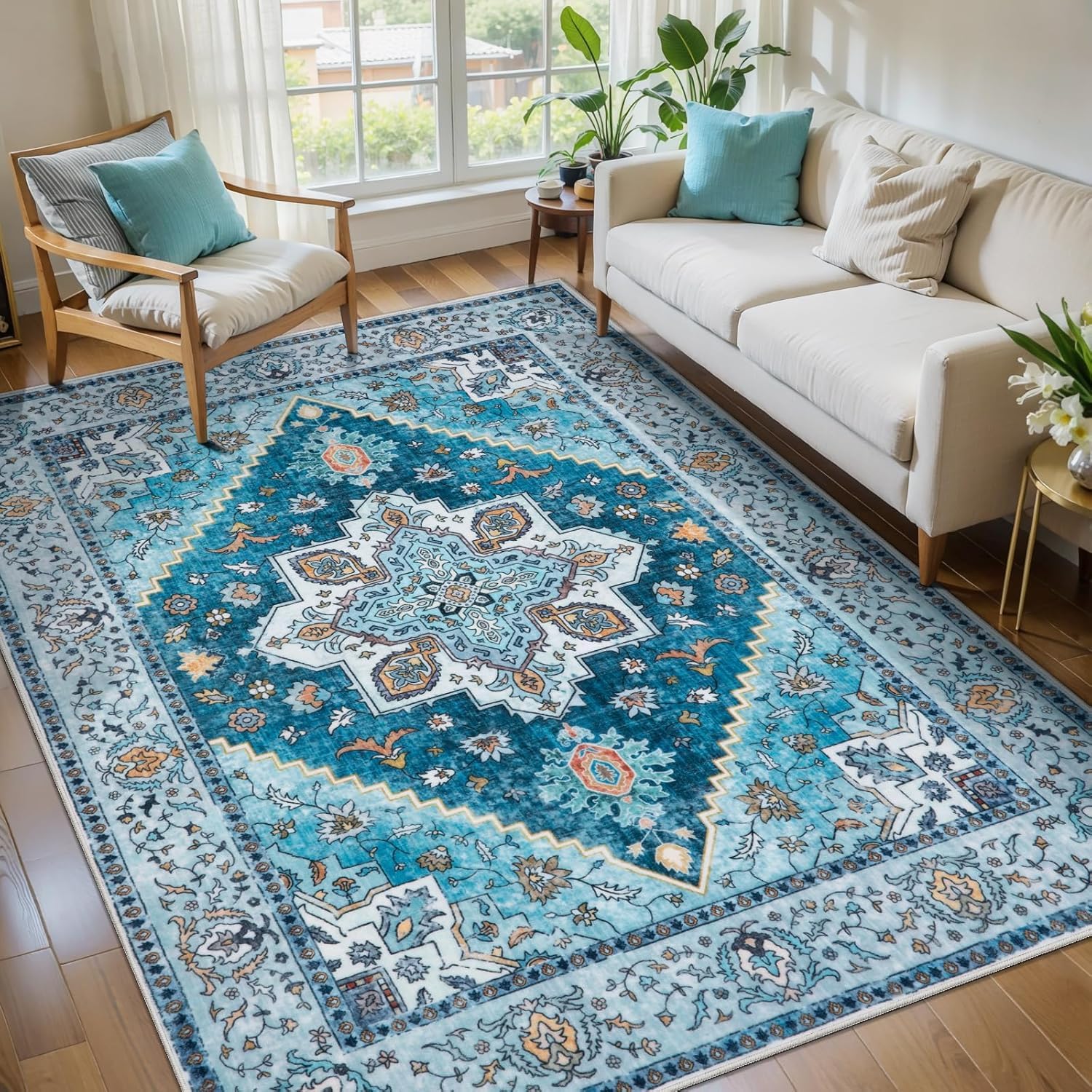 Tapis de salon lavable grand format 200x280 cm avec fond antidérapant sécurisé