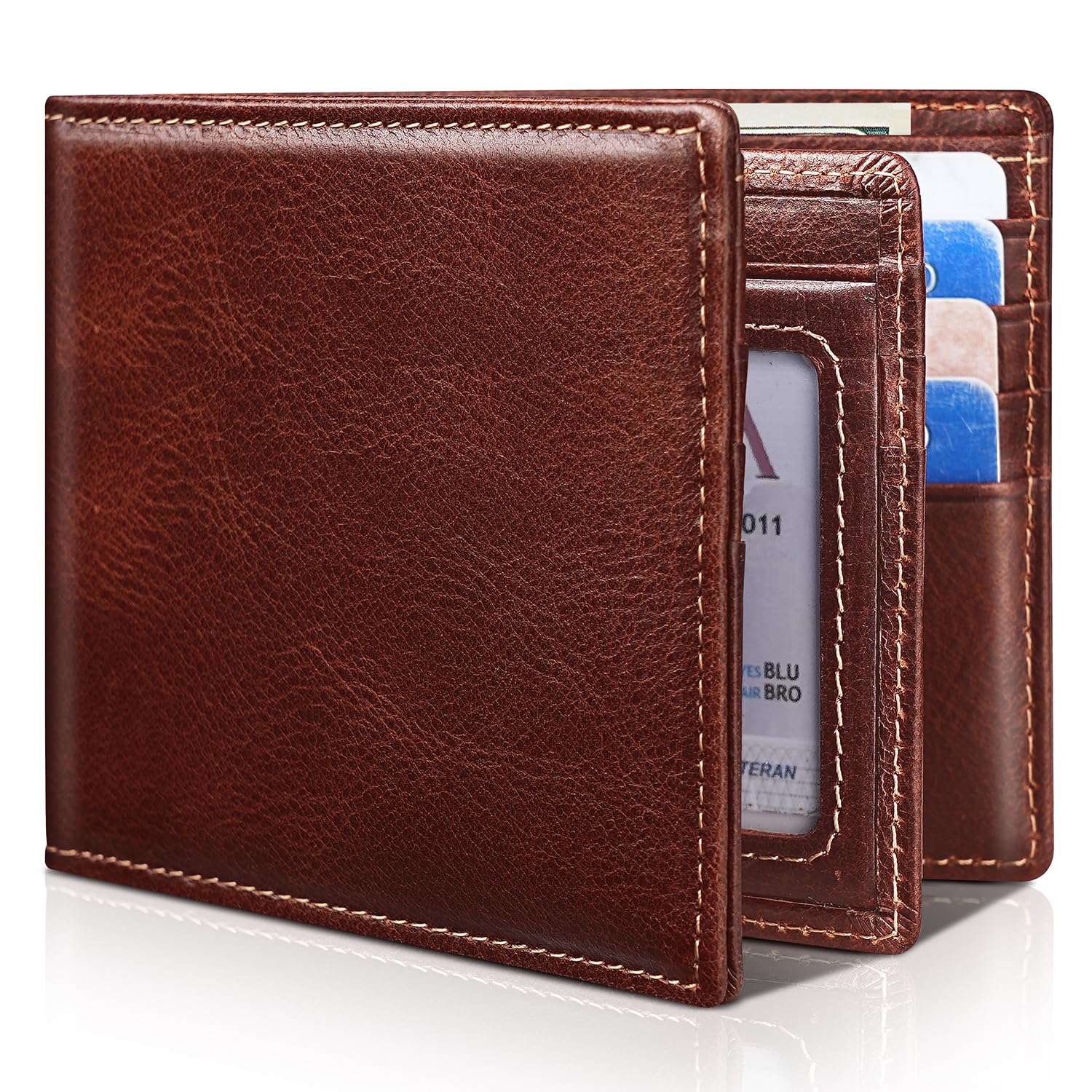 Artpaxy Mens Wallet Bifold Genuine Leather RFID Blocking Wallet for Men with 1 ID Window 15 Card Holders 2 cash pockets 1 Gift Box
