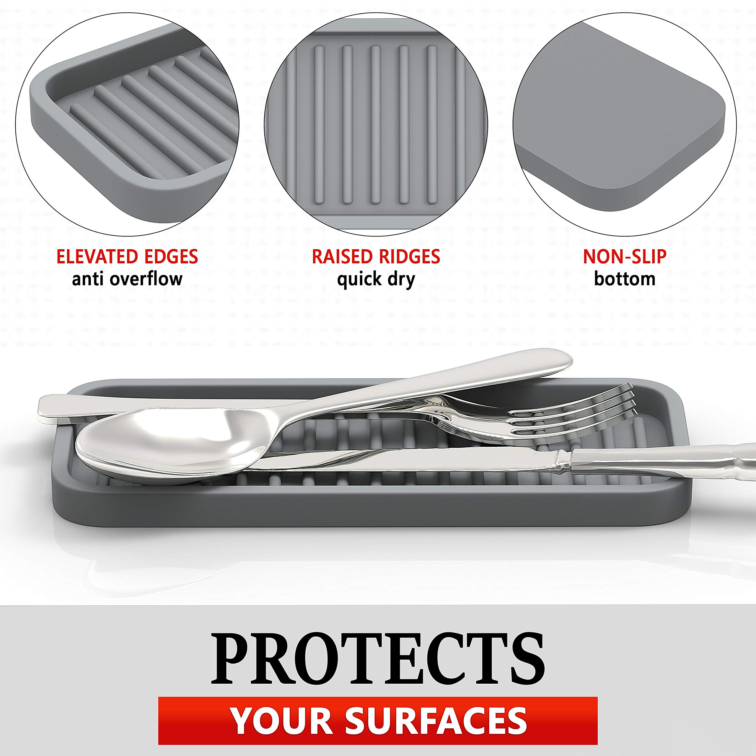 ZAPPOWARE - Soporte de esponja de silicona para fregadero de cocina (9,5 x 3,5 cm, 2 unidades), color gris
