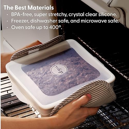 Miniatura 3 de W&P Tapa elástica de silicona reutilizable, Brownie (8 x 8), juego de 2, apto para lavavajillas, congelador, silicona LFGBpremium, apto