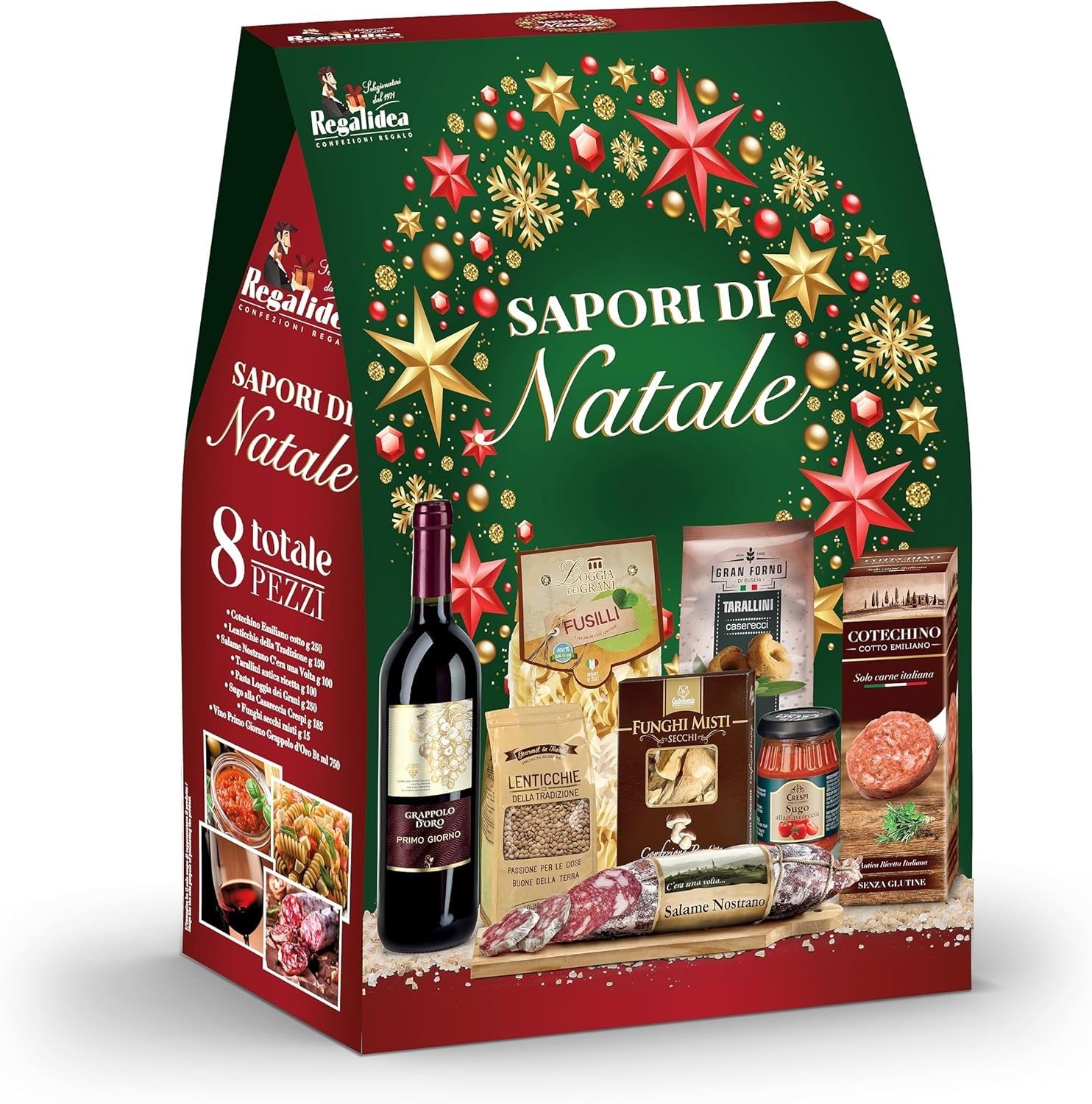 Cesto Natalizio 8 Pezzi “Sapori di Natale”, Confezione Regalo Gourmet con Prodotti Tipici Italiani, Idea Regalo Elegante per le Feste edizione 2025! in omaggio un favoloso portachiavi !
