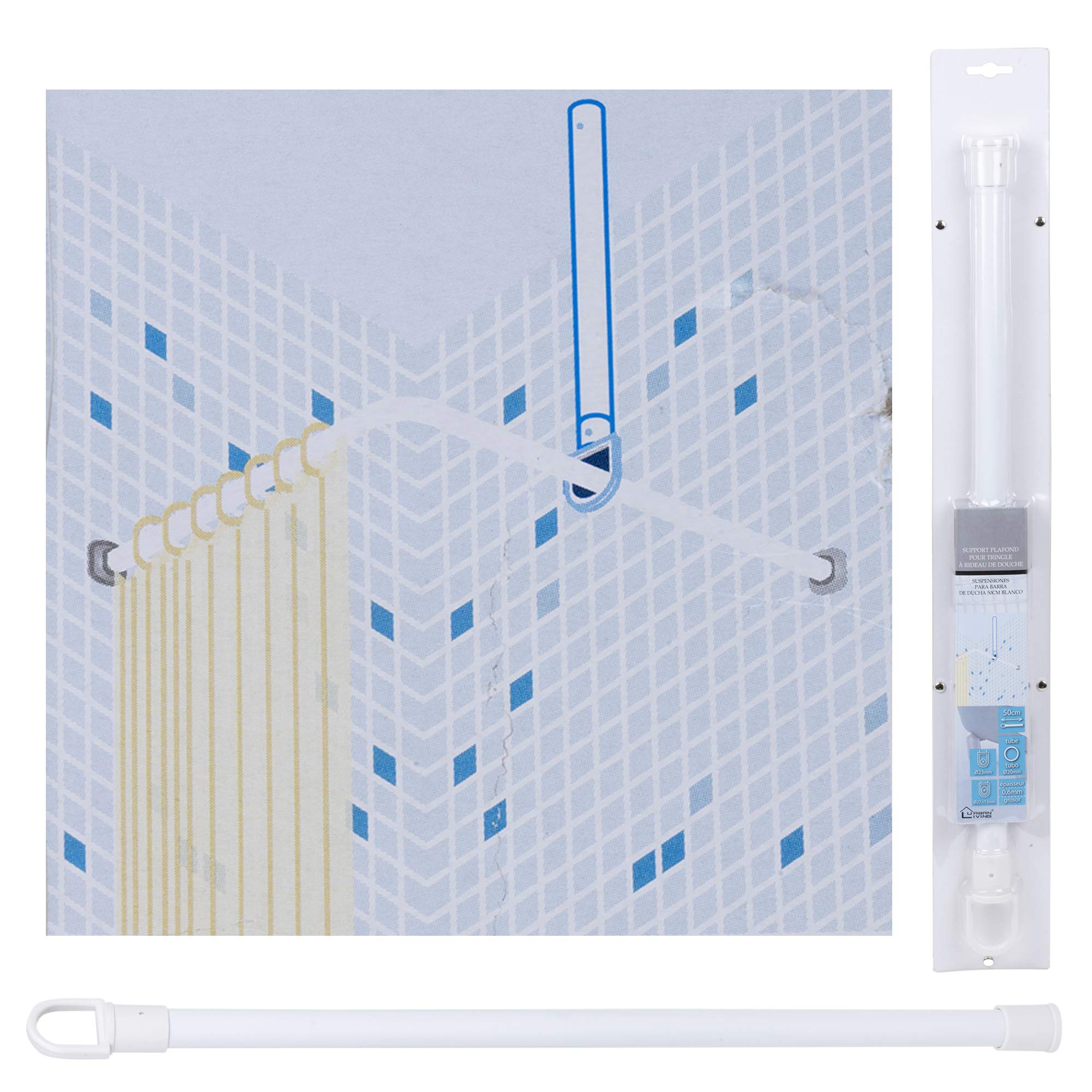 Urbnliving White Shower Bath Curtain Rod Pole 50Cm For Holding Up Shower Curtain Bar