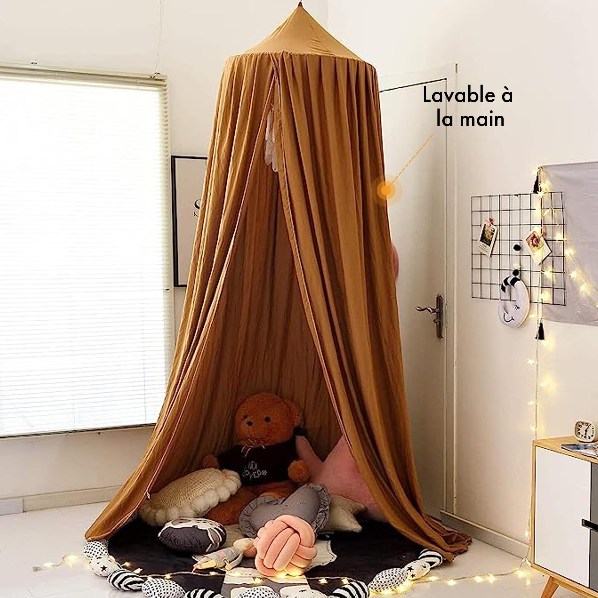 Deryan Moustiquaire Vintage 245 cm - Ciel de lit - Moustiquaire Canopy - Caramel