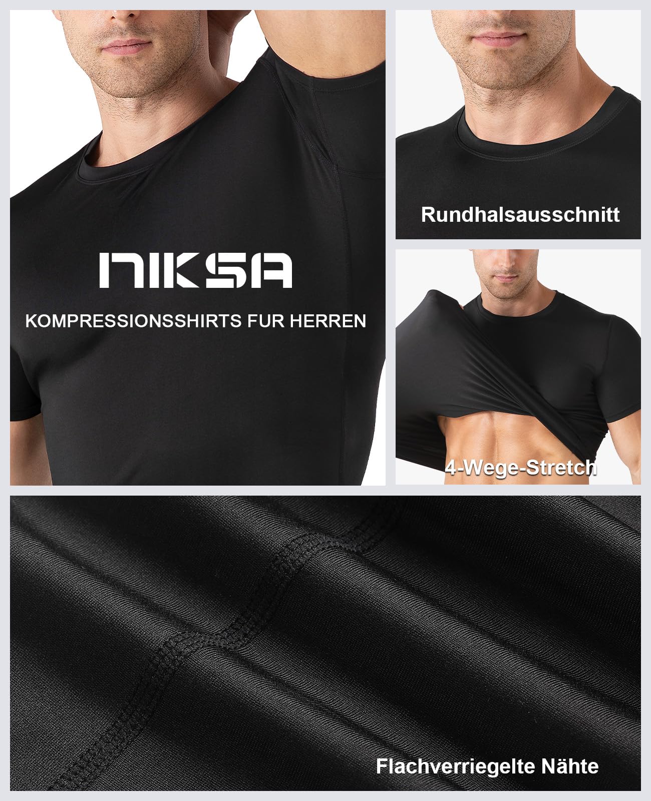 Niksa 1/2/3 unidades camiseta funcional para hombre, camiseta de compresión para hombre, manga corta, cuello redondo, transpirable, camiseta para correr, entrenamiento, fitness