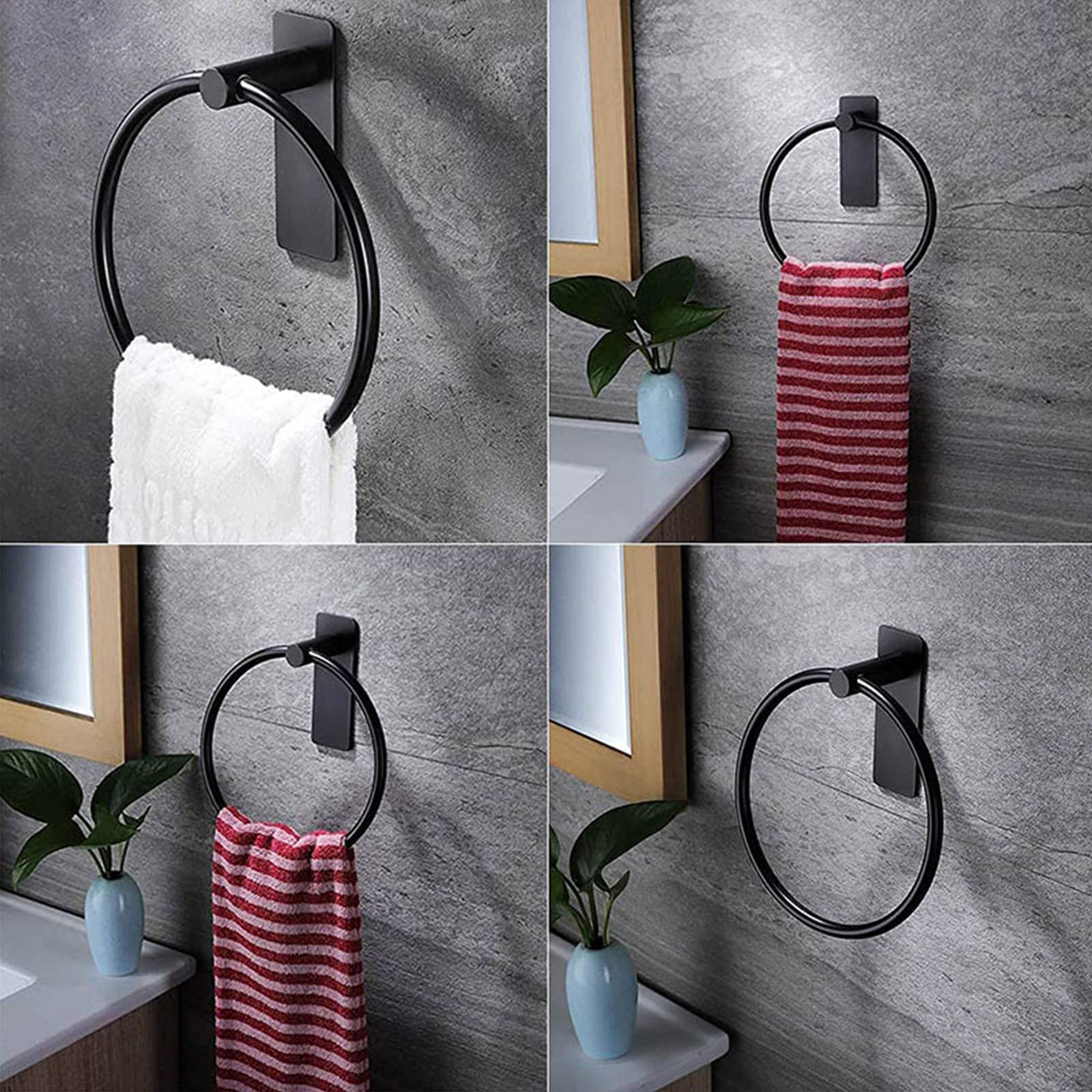 Toallero de Anilla, Toallero en Forma de Anillo Negro, Anillo De Toalla para Baño, Porta Toallas Redondo, Acero Inoxidable Percha De Baño, Anillo De Toalla para Baño, Cocina, Montaje en Pared