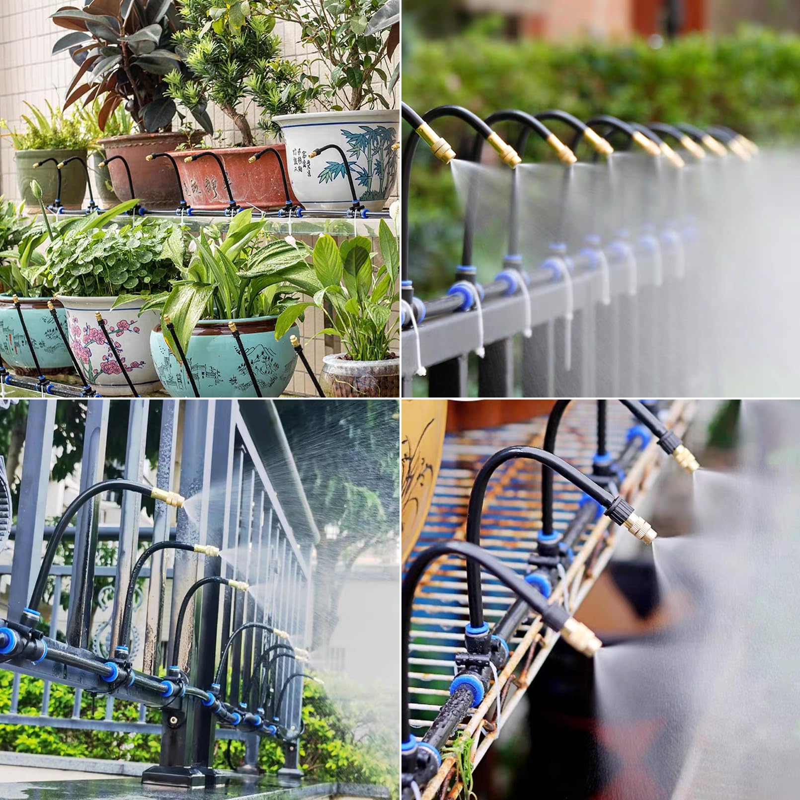 Kit di irrigazione a goccia pieghevole da 1,2 m, sistema di irrigazione delle piante regolabile a 360° + 20 giunti a T aggiornati + 15 ugelli nebulizzatori + adattatore standard per rubinetto +