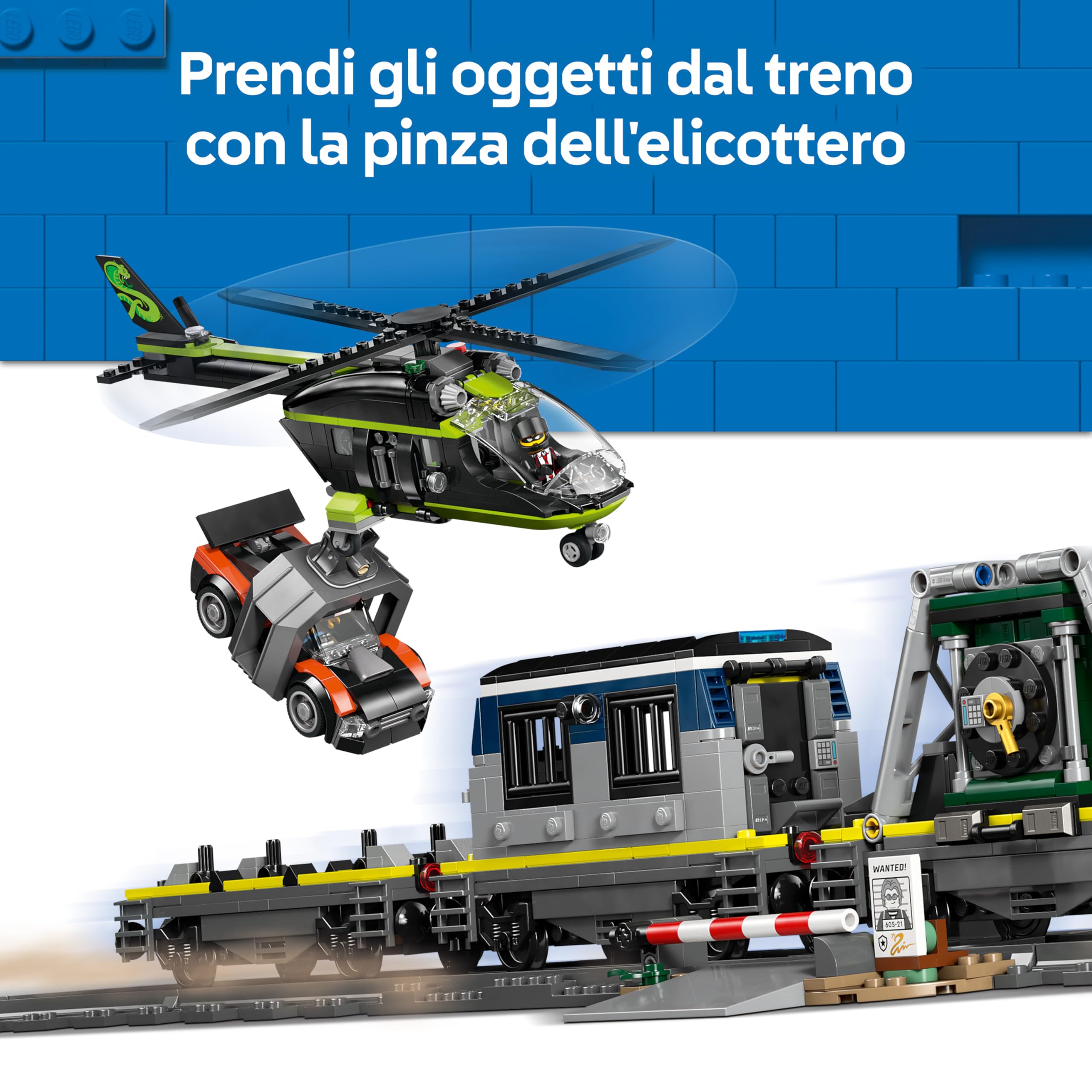 LEGO City Rapina al Treno della Polizia Giocattolo - Modellino di Treno Telecomandato con Binario Circolare, Elicottero, Auto da Rally e 6 Minifigure - Regalo STEM per Bambini da 7 Anni in su - 60508