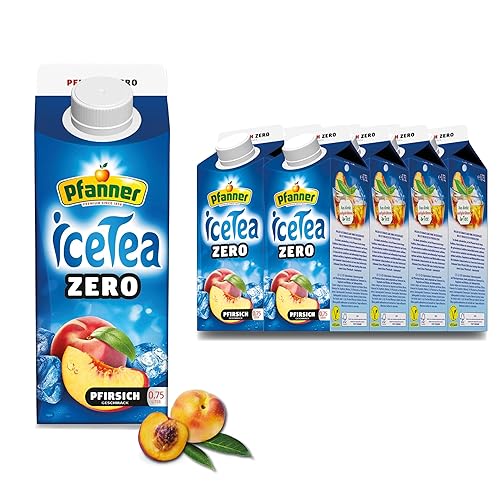 Pfanner Eistee Pfirsich Zero - 8 x 750 ml Vorratspack - direkt aufgebrühter Schwarztee mit Pfirsichsaft – Ice Tea Karton ohne Zucker