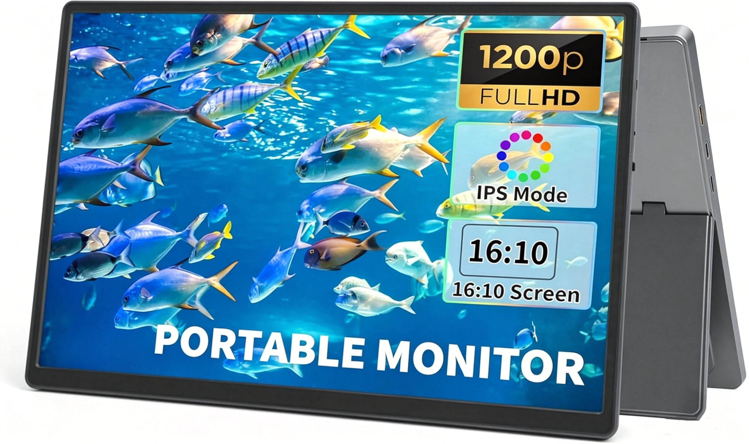 Portable Monitor, 13.3 Inch, 1200P IPS Display, Zero Frame, USB-C and HDMI, for Laptop, PC, Mac, PS, Xbox, Nintendo Switch
