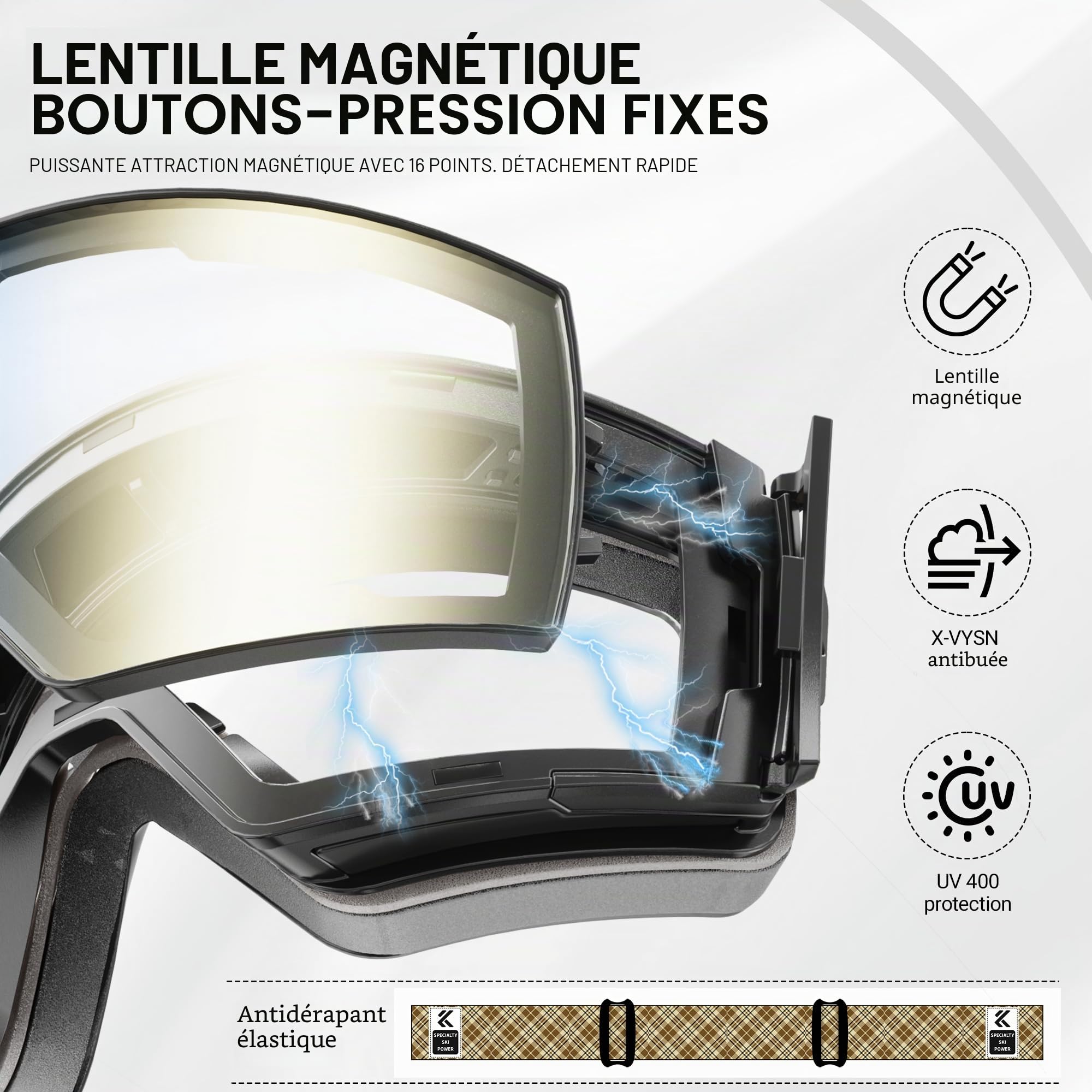 KAPVOE Masque de Ski Photochromique Magnétique Antibuée OTG K721