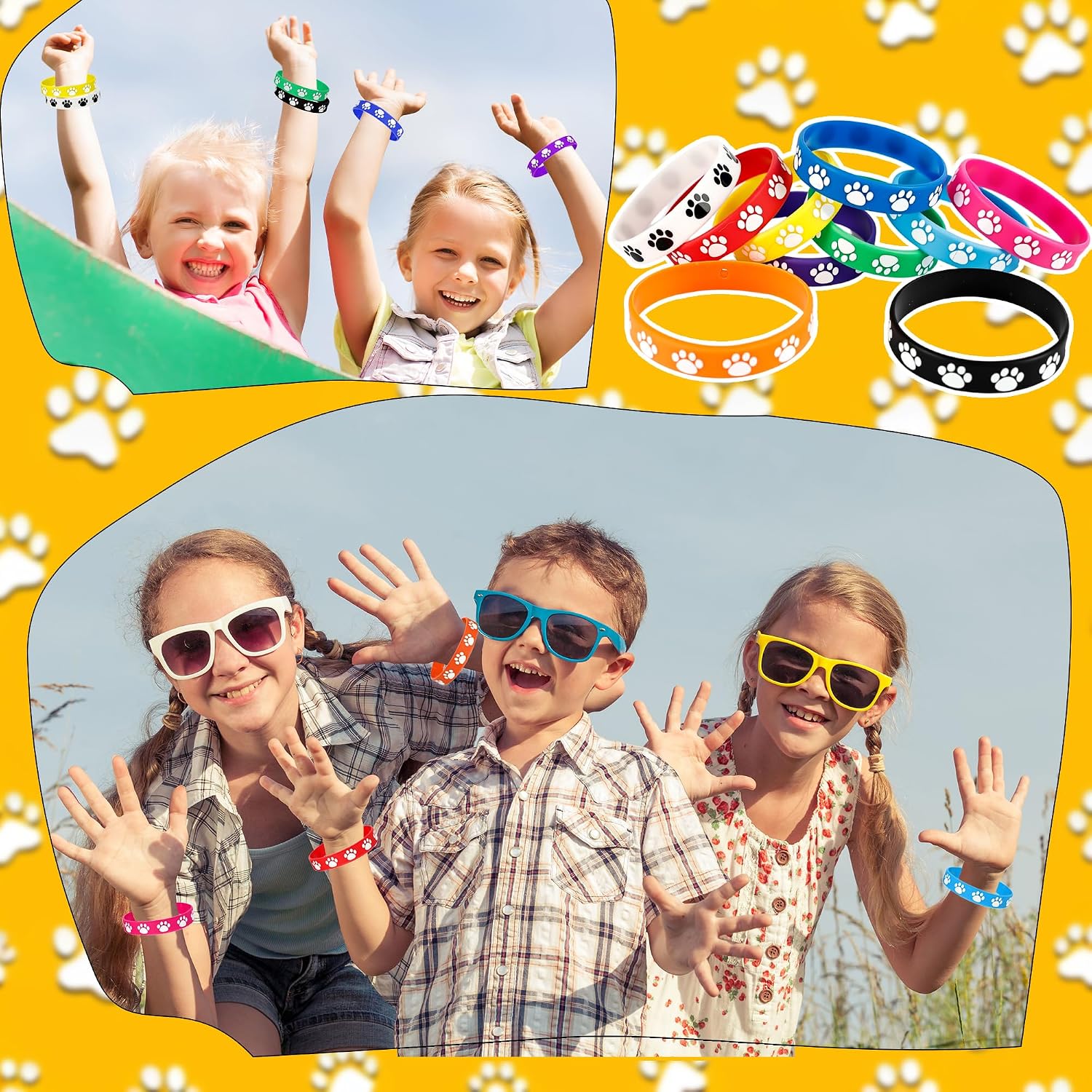 240 Pcs Paw Print Rubber Bracelet Paw Patterns Silicone Stretch Wristbands Dog Bracelet for Dog Party Favors Wedding Bridal Party Decorations Supplies,10 Colors