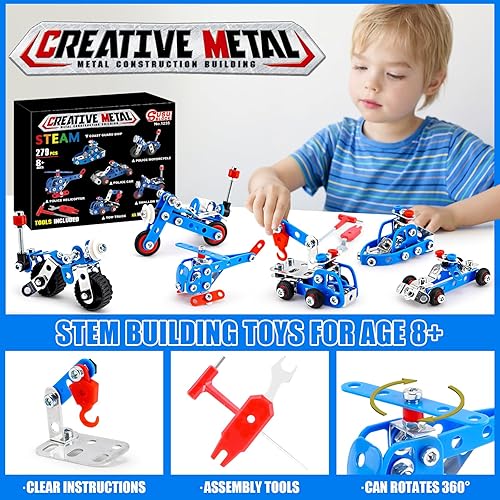 Miniatura 3 de Juguetes de construcción STEM para niños de 8 a 12 años, juguetes de policía, juego de 6 modelos de metal mini para niños, juego de erector para